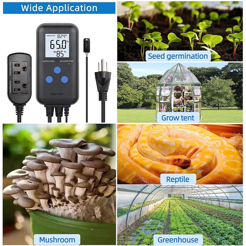 Digital Humidity Controller, Pre-Wired Humidity Controlled Dual Stage Outlets for