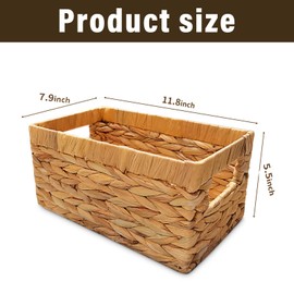 Happy Fox Woven Wicker Basket, Large Toy Storage, 11.8 * 7.1 * 5.5in Water Hyacinth Basket for Organizing Bedroom and Bathroom Items (S)