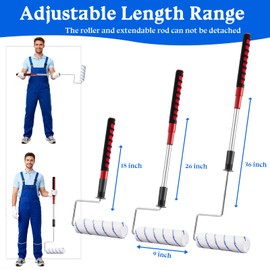 7pcs House Paint Roller Kit, Gesenwin 9 Inch Extendable Roller Frame with 6 Microfiber Replacement Covers 1/2" Nap, Adjustable Painting Roller (18"-36"), Painting Supplies for Walls,Ceilings,Floor
