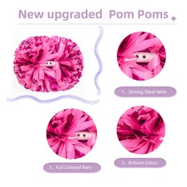 Aimengyingaizimo 2 Pack Pom Poms Cheerleading, Cheerleading Pom Poms for Girls with Baton Handle, Cheer Pompoms for Sports Team Spirit Cheering, Pompoms Cheerleader Kids(Matte Rose Pink)