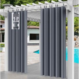 Comlax Outdoor Curtains - Waterproof Outdoor Curtain Balcony Patio Curtains UV Protection and Windproof Curtain Balcony Privacy Curtains for Porch / Gazebos 1 Piece Grey 132 x 215 cm
