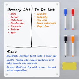 Magnetic Whiteboard Fridge Dry Erase Board, Acrylic Glossy White Planning Board for Refrigerator, 12"x9" Small Double Sided Notepad Memo to Do/Grocery List, Include 1 Eraser, 4 Markers