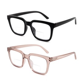 zooxsky 2 Pack Bifocal Reading Glasses for Women Men Oversized Clear Top Bi-focal Readers Progressive Dual-focus Glasses(Black+Pink,+1.50)