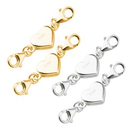 SGERUFZ Set of 4 Heart Magnetic Clasp Chain, 925 Sterling Silver Bracelet Clasp for Chains, Necklaces, Bracelets, DIY Jewellery Making Accessories