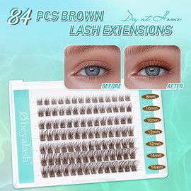 Obeyalash SNR012 Brown Eyelashes, Brown Eyelash Clusters, Individual Eyelash Extensions, DIY D Curl Eyelash Extension Mix 8 mm, 10 mm, 12 mm, 14 mm, Natural Brown, Individual Eyelashes at Home