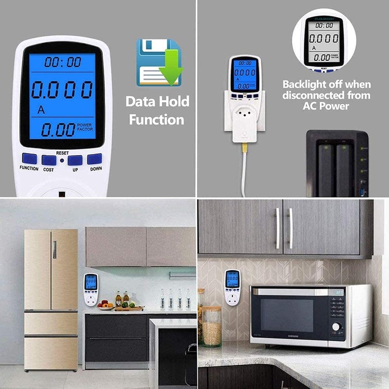 Power Meter Plug Energy Monitor Watt Backlight LCD Display Electricity