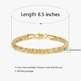 TINI ARANDA 14K Gold Bracelets for Women & for Men Bracelet Round Strand Rope Gold Chain Bracelet Lobster Clasp Perfect Gifts for Women Men 7, 7.5, 8, 8.5in (8.5 IN)