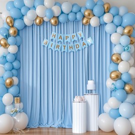 10x10 Baby Blue Backdrop Curtain for Baby Shower Parties, Wrinkle-Free Polyester Fabric Blue Backdrop Curtain Drapes for Photo Photography Decoration 5ft x 10ft,2 Panels