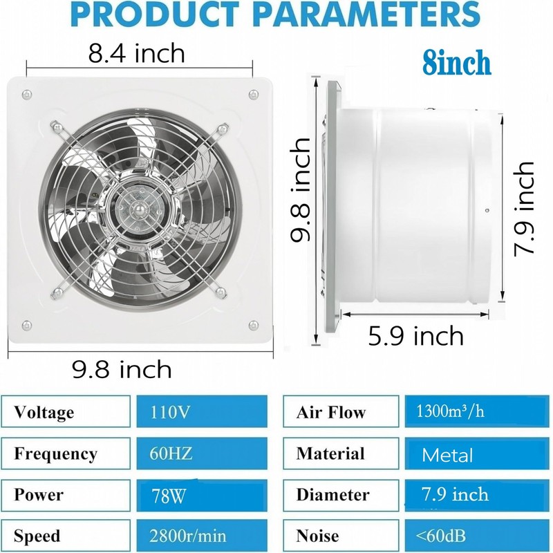Aydomer 8 inch Exhaust Fan Wall Mounted Garage Ventilation Fan,500CFM