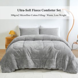 HCORA Faux Fur King Size Comforter Set - Ultra Cozy Warm Fluffy Plush Velvet Bed Comforter, 3 Piece Reversible Soft Fuzzy Fleece Bedding Comforter Sets for Winter, Non-Shedding (90"x104", Light Grey)