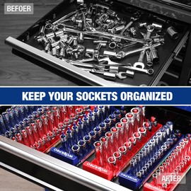 WORKPRO Socket Organizer Set, 8PC Socket Holder, 1/4", 3/8", 1/2" Drive Metric & SAE Socket Trays, Impact Socket Organizer for Tool Box Drawer, Socket Storage Holds 176 Pieces (Socket not Included)