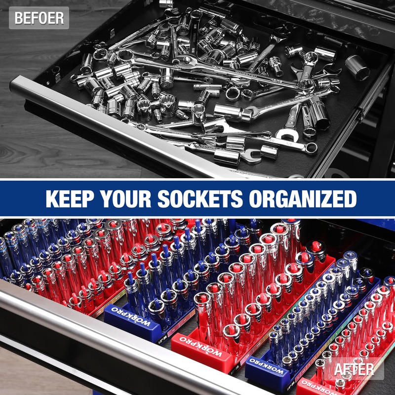 WORKPRO Socket Organizer Set, 8PC Socket Holder, 1/4", 3/8", 1/2"