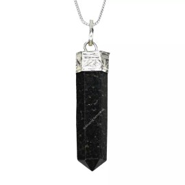 amazing gemstones Nuummite Cap Pencil Necklace Pendant