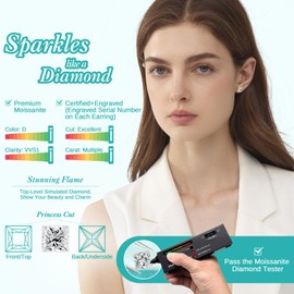 Gemalux Princess Cut Moissanite Stud Earrings, Lab-Created Diamonds, 2.0ctw D Color, VVS1 Clarity, Hypoallergenic, 14K Gold-Plated 925 Sterling Silver, Anniversary Birthday for Women Men