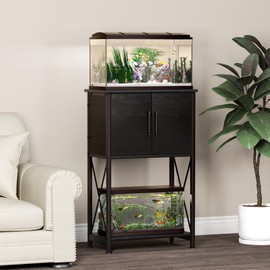 Herture 5-10 Gallon Fish Tank Stand, Metal Double Aquarium Stand with Cabinet for Fish Tank Accessories Storage, Heavy Duty 20.5" L* 11.02" W Tabletop, 500LBS Capacity Black PG06YGB