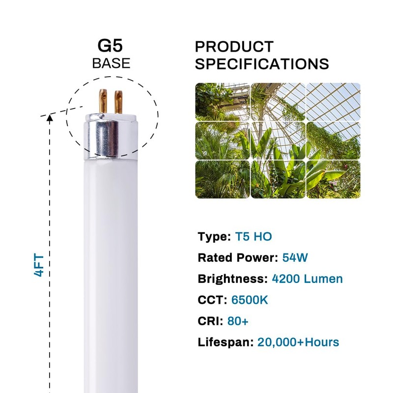 F54T5/865/HO Fluorescent Tube Light Bulb, 46 Inch, 54W, 6500K Daylight,