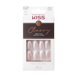 KISS Elegante kit de manicura de uñas francesas con acabado de gel, mediano, Estilo Coffin, "vestido de seda", kit de uñas de gel incluye pegamento de