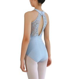 Limiles - Body con cuello halter para mujer, con abertura en la espalda, gimnasia, ballet y ballet, Azul/claro, S