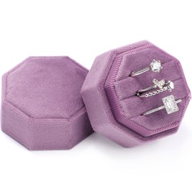 WantGor Velvet Ring Box, 3 Slots Jewelry Ring Gift Box Vintage Ring Display Holder Case for Wedding Ceremony Proposal Engagement (Purple)