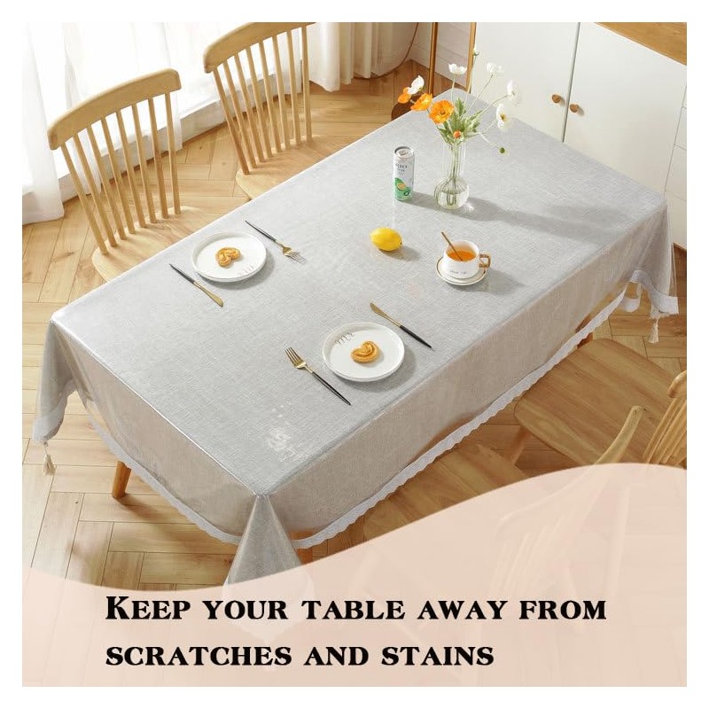 PVC Lace Table Cloth, Clear Waterproof Plastic Table Cover with