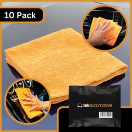 Tek Automotive 10 Pack Orange Microfibre Cloths 40x40cm - Lint Free, Cleaning Cloths for Cars, Home, Dish Cloths, Car Detailing, Car Cleaning Supplies, Microfiber Cloth Multipack