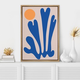 SIGNWIN Framed Canvas Print Wall Art Blue Abstract Symbol with Orange Sun Geometric Shapes Illustrations Modern Art Mid-Century Modern for Living Room, Bedroom, Office - 16"x24" Natural