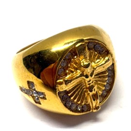 Christian Jesus Christ Cross Crystals 14 Kt Gold plate over Brass Mens 12 Ring