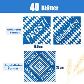 MEJOSER Pack of 40 Oktoberfest Decorative Napkins 33 x 33 cm Table Decoration Bavarian Blue White Bavarian Decoration Party