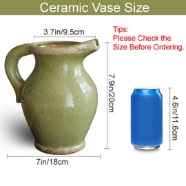8 Inch Vintage Ceramic Vase, Rustic Flower Vase Farmhouse Decorative Vase for Home Decor, Ice Cracked Glazed Terracotta Vase for Table Centerpiece Living Room Shelf Chinoiserie Decor