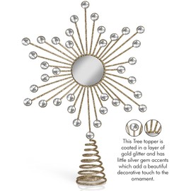 Ornativity Jewel Star Tree Topper - Gold Glitter Sparkling Metal Wire Xmas Star Topper with Sparkly Gem Finish Christmas Tree Top Holiday Decor Ornament Decoration 12"