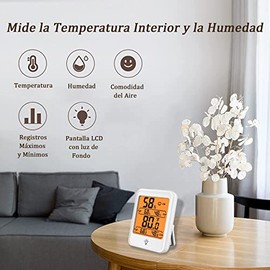 Termómetro Higrómetro Digital para Interiores con Retroiluminación, Imán y Pantalla LCD, Monitor de Temperatura y Humedad de Montaje en Pared, ℃ ℉ Conmutable, Registros Mínimos y Máximos para Hogar