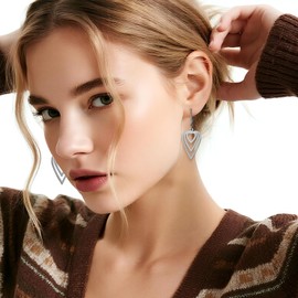 Jean Beau Silver Heart Hoop Dangle Earrings for Women, Trendy Love Drop Leverback Huggie Charm Earing Party Prom Fashion Jewelry Gift