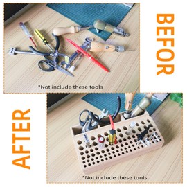 YVOKERN Leather Craft Tool Holder with 46/98 Holes,Professional Leather Punch Craft Tool Rack,Leather Tools Storage Box for Leather working and Punch Tools organizer storage (98 Holes+3 Slots)