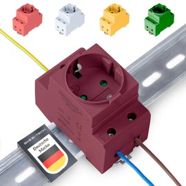 B+G E-Tech Schuko Steckdose [GS16] fr Hutschiene 16A 230V 2P+E - Einbausteckdose fr Verteilereinbau, Schaltschrank Z?hlerschrank Schutzkontaktsteckdose fr 35mm DIN Tr?gerschienenmontage (Dunkelrot)