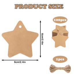 Pack of 100 Christmas Gift Tags, Star Kraft Paper Labels, Christmas Tags, Brown Pendant Christmas with Jute String, Small Christmas Pendant for Decoration