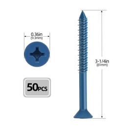 3/16" x 3-1/4" Concrete Screws, 50 PCS Blue Flat Head Screw Anchor with Drill Bit and Screwdriver Bit, for Masonry, Cement, Block, Brick or Stucco