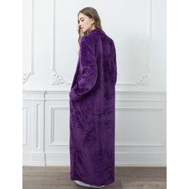 Locachy Women's Flannel Zip Warm Robe Cozy Fluffy Long Bathrobe Housecoats Nightgown Sleepwear Purple L