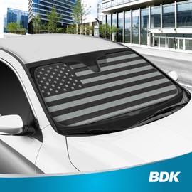 BDK USA 4th of July American Flag Black Curved Accordion Sun Visor for Car Windshield Cover - Truck Window Shades Car Flag & Sun Visor for Truck Windshield Sunshade - 58 x 27 inches