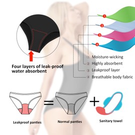 Sahunfri Women's One Piece Leakproof Period Swimwear, black, L