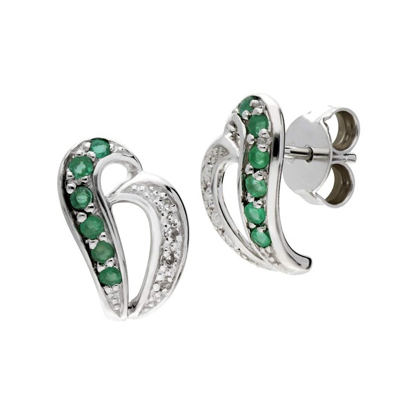 White Gold 10K Earring with Real Emerald with Diamond Accent