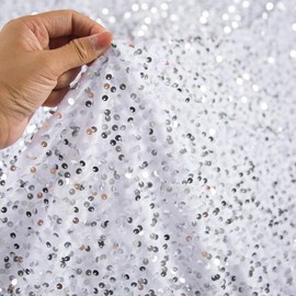 Sequin Fabric Silver White Velvet by The Yard - Glitter Stretch Fabric for Sewing Clothes
