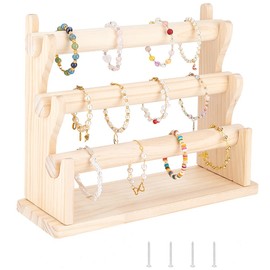 FINGERINSPIRE 3-Tier Removable Wooden Bracelet Holder, Bangle Display Stand, Hair Rope Hair Band Display Organiser, Jewellery Storage Displays for Retail Stores, Worktop