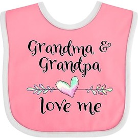 inktastic Grandma and Grandpa Love Me- Heart Grandchild Baby Bib Pink and White 375f2