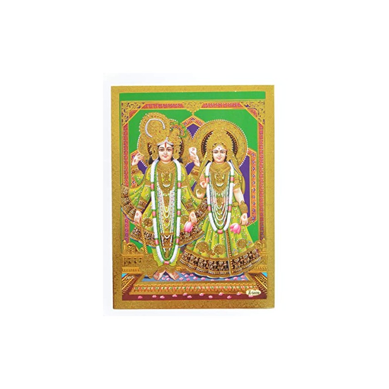 Hindu God Lord Radha Krishna Gold Foil Embossed Shrine Picture