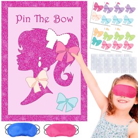 EDLMKM Pin The Bow Party Games for Kids, Pink Princess Party Decorations for Girls, Birthday Partyz Games, Pin the Tail Partyy Gamess, Kids Partyy Gamess, Pamper Partyz Supplies for Girls