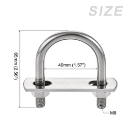 METALLIXITY U Bolts 2 Sets (M8x40x65mm), Round U Bolt 304 Stainless Steel with Accessories - for Construction, Pipe