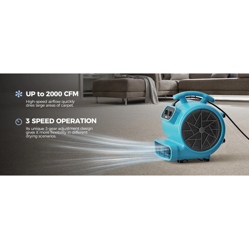 ALORIAR GE2000TF Air Mover Carpet Dryer Blower Floor Fan 2000