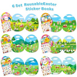 6 Pack Puffy Sticker Books for Kids 2-4, 3D Reusable Stickers Activity Books for Toddlers, Easter Crafts for Kids 3-5, Toy for Toddler 1-3, Travel Toys Holiday Gifts Easter Basket Stuffers