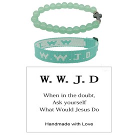 Pingyongchang What Would Jesus Do Bracelets WWJD Beads Bracelet Christian Cross Letter Matching Friendship Couples Protection Braided Religious Bracelets Gift for Women - Green