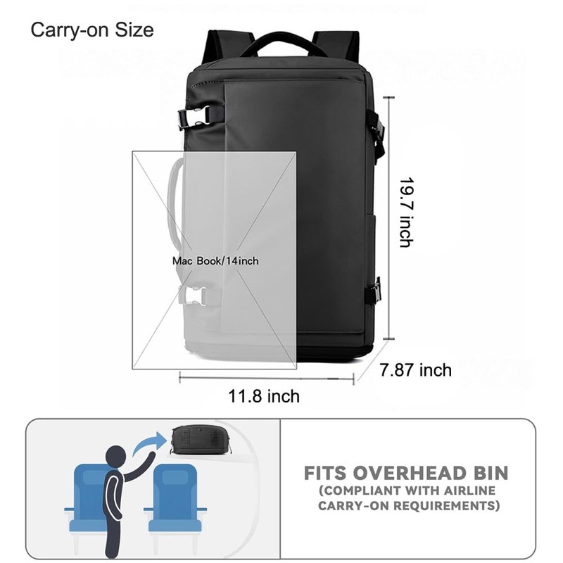 Sovoadur Large Travel Backpack for Men, Airplane Approved Carry-on Luggage
